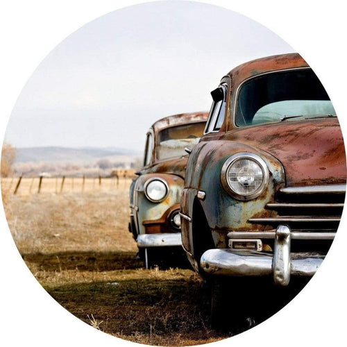 Wizard+Genius Old Rusted Cars Papier Peint Intissé 140x140cm rond | Yourdecoration.fr