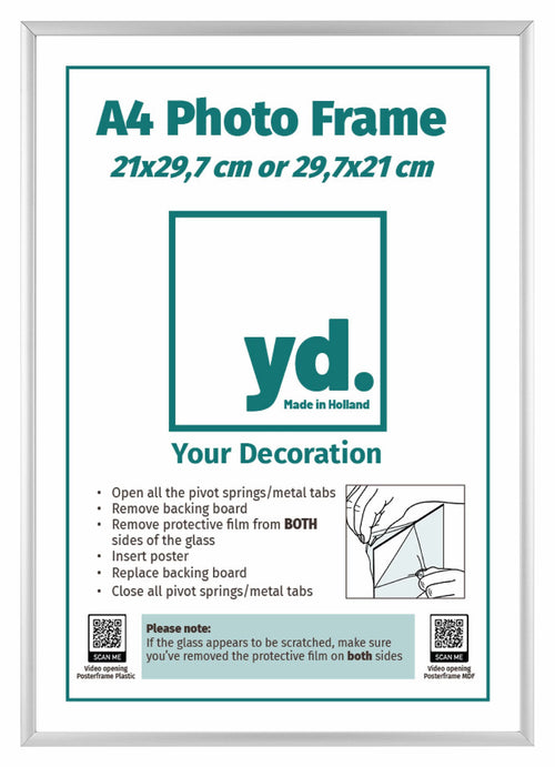 Aurora Aluminium Cadre Photo 21x29 7cm A4 Argent De Face Feuille d insertion | Yourdecoration.fr