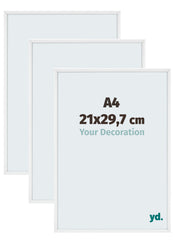 Aurora Aluminium Cadre Photo 21x29-7cm A4 Lot De 3 Blanc Brillant De Face Mesure | Yourdecoration.fr