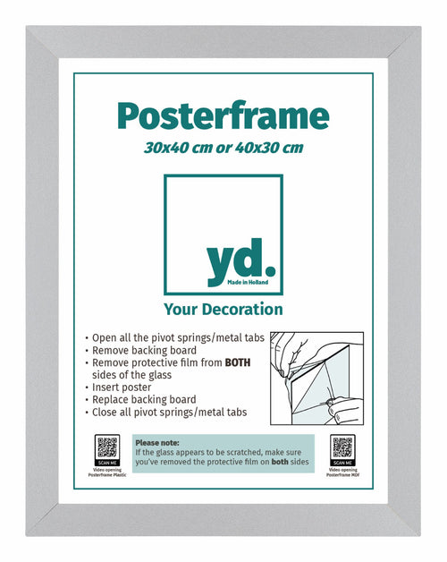 Cadre d'Affiche MDF 30x40cm Mat Argent De Face Mesure | Yourdecoration.fr