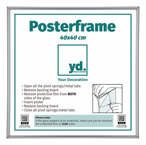 Cadre d'Affiche Plastique 40x40cm Argent De Face Mesure | Yourdecoration.fr