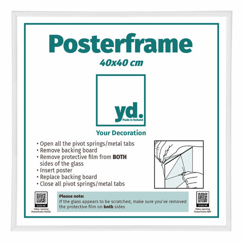 Cadre d'Affiche Plastique 40x40cm Blanc Brillant De Face Mesure | Yourdecoration.fr