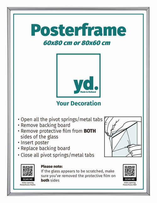 Cadre d'Affiche Plastique 60x80cm Argent De Face Mesure | Yourdecoration.fr