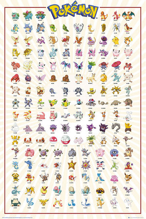 Gbeye FP4379 Pokemon Kanto 151 German Characters Affiche Poster 61x 91-5cm | Yourdecoration.fr