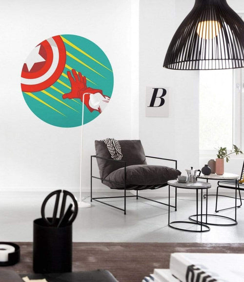 Komar Avengers Captains Shield Pop Art Papier Peint Adhésif 125x125cm Rond ambiance | Yourdecoration.fr