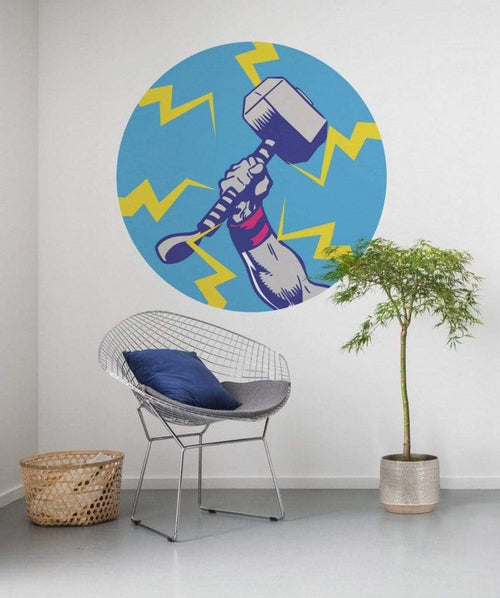 Komar Avengers Thors Hammer Pop Art Papier Peint Adhésif 125x125cm Rond ambiance | Yourdecoration.fr