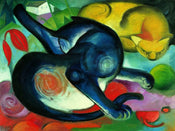 Franz Marc  Zwei Katzen blau und gelb affiche art 80x60cm | Yourdecoration.fr