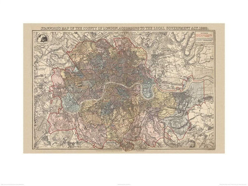 Pyramid Stanfords Map of the County of London 1888 affiche art 60x80cm | Yourdecoration.fr