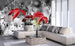 Dimex Red Leaves on Black Papier Peint 375x250cm 5 bandes ambiance | Yourdecoration.fr