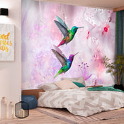 Papier Peint - Colourful Hummingbirds Purple - Intissé