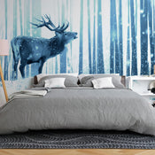 Papier Peint - Deer in the Snow Blue - Intissé