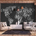 Papier Peint - Retro Continents Black - Intissé